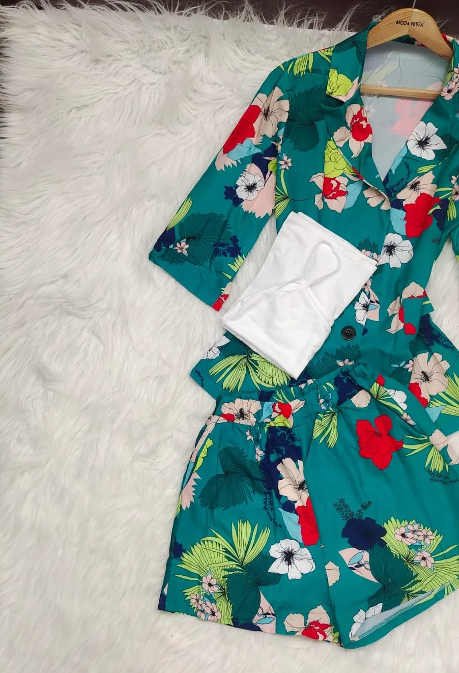 ModaFesta -floral-short-co-ord-set-greenish blue